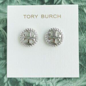 Tory Burch Rope Logo Silver Stud Earrings ??